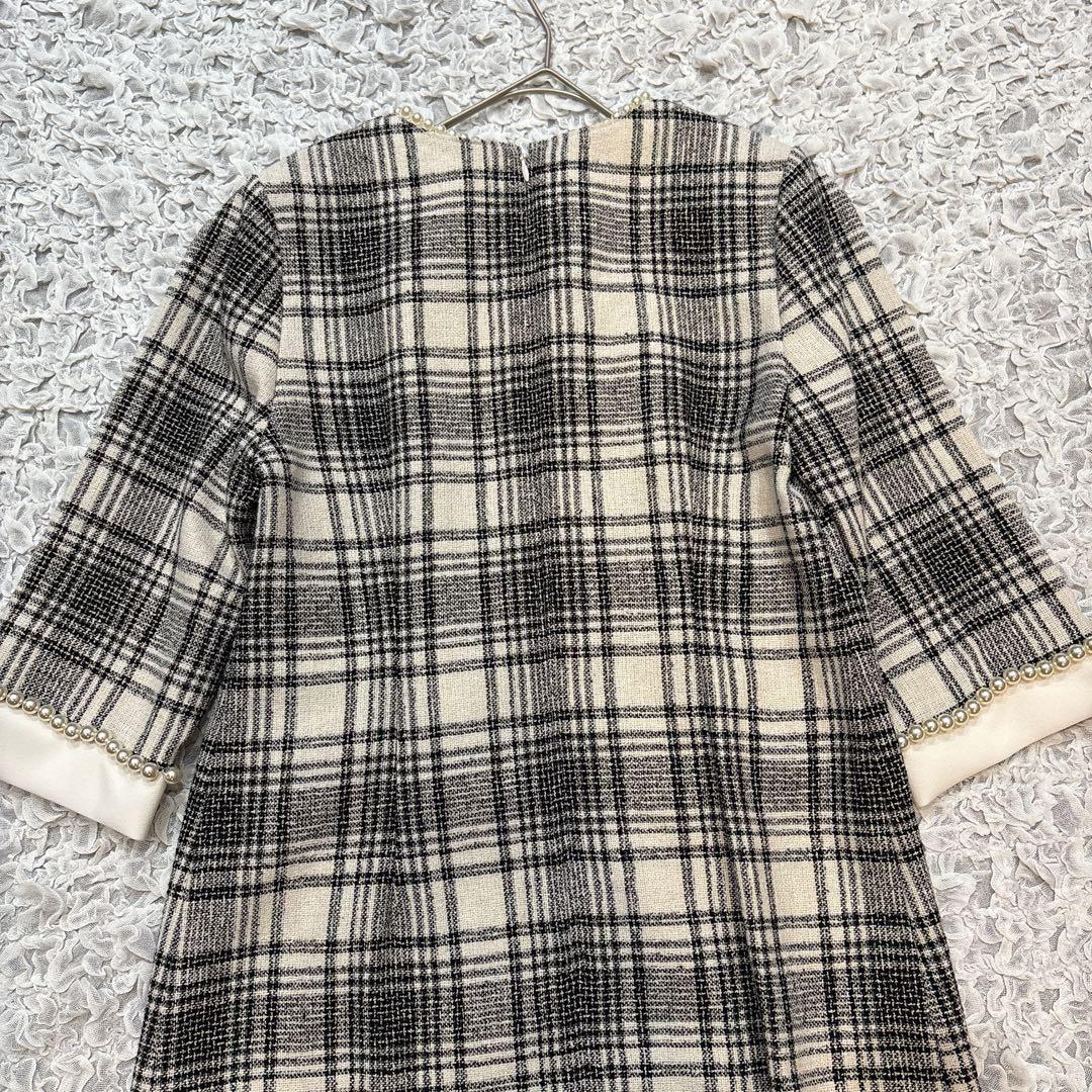 【タグ付】 アプワイザーリッシェ ツイードパールワンピース 7分袖 S チェック