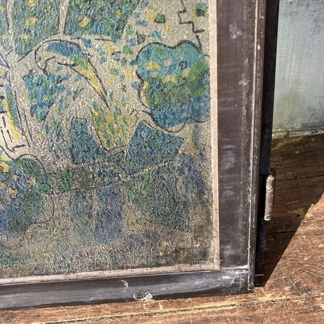 A-5 昭和レトロ ステンドグラス サッシ 窓枠付き ヴィンテージ 建具 古民家