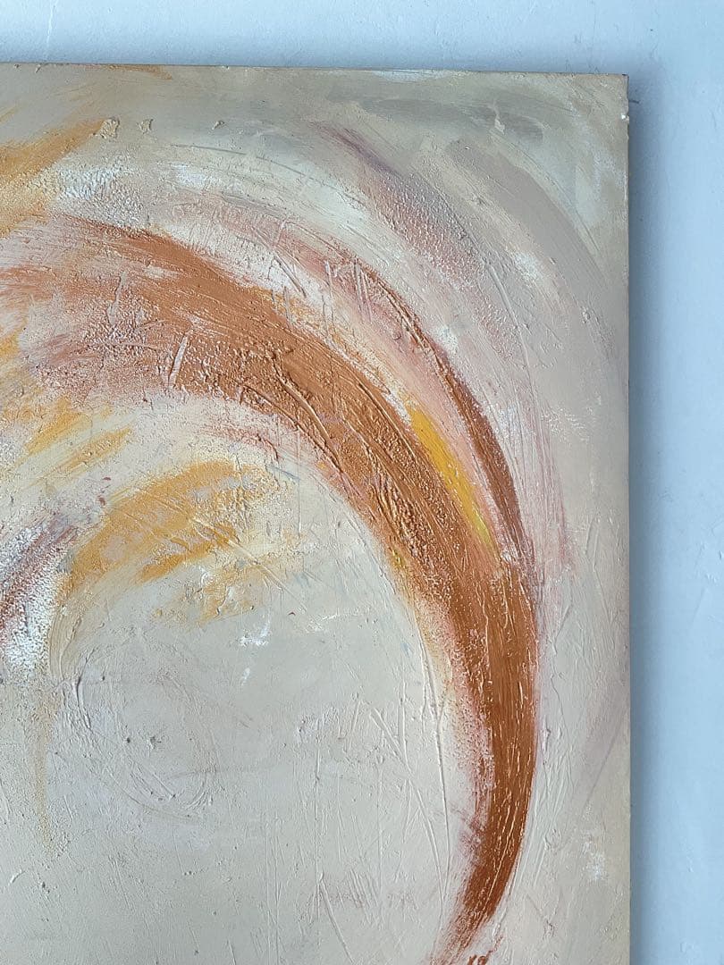 木製ベニヤパネルに描いたオリジナル抽象画オーバルシリーズ ベージュ系×ゴールド