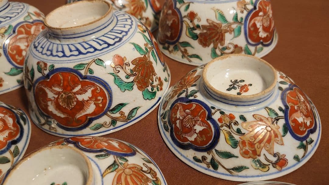 大聖寺伊万里　古伊万里　伊万里　蓋碗　菓子碗　江戸期　蔵出し　４客