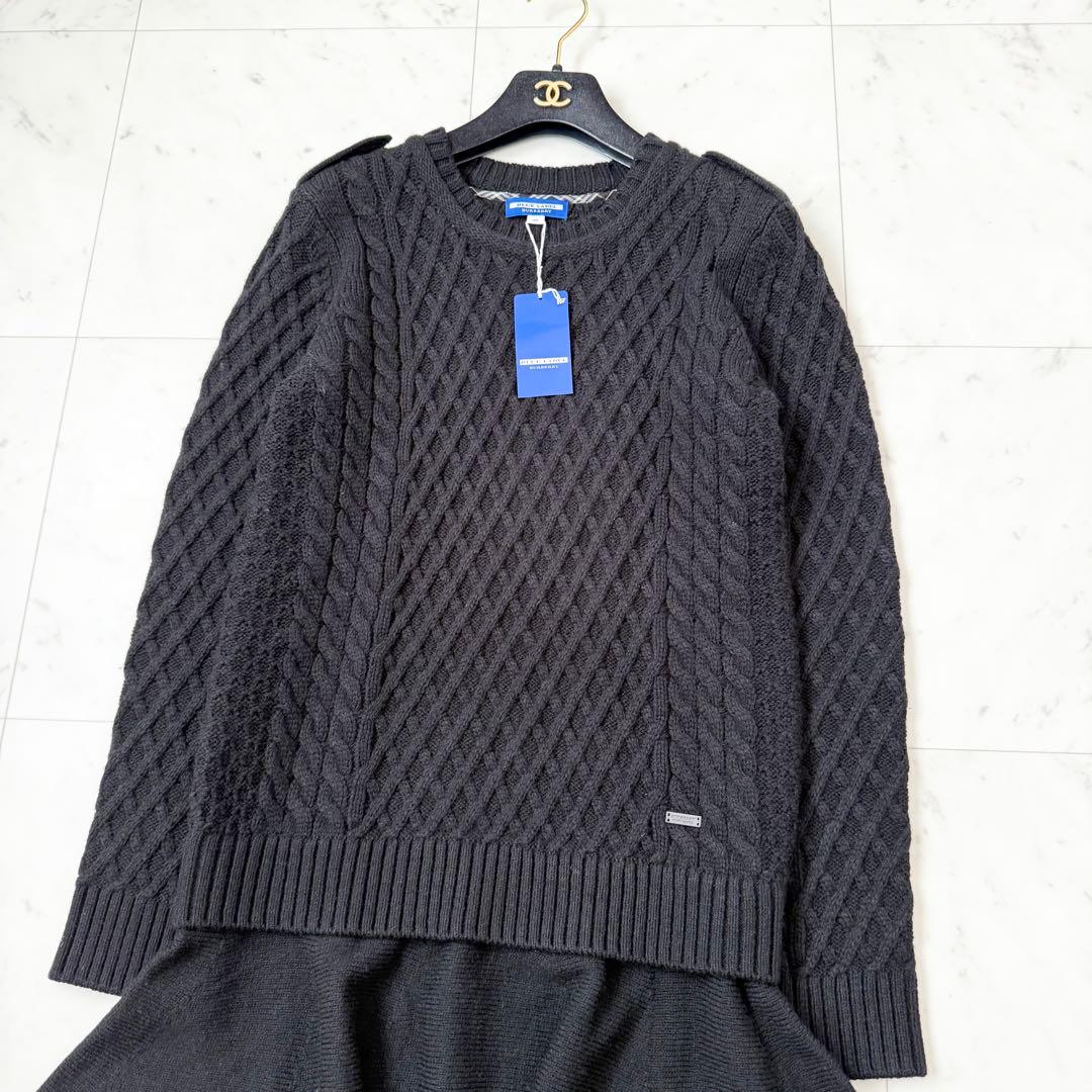 新品❤️BURBERRY BLUE LABEL ケーブルニットワンピース　黒　M