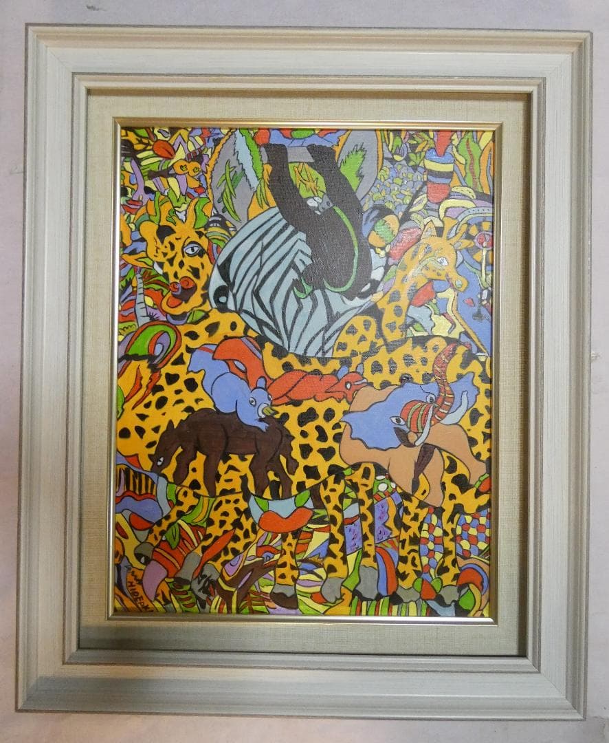 絵画　 油彩ジミー大西「ピンチ」サイン　F6サイズ　額装済み 肉筆手描き