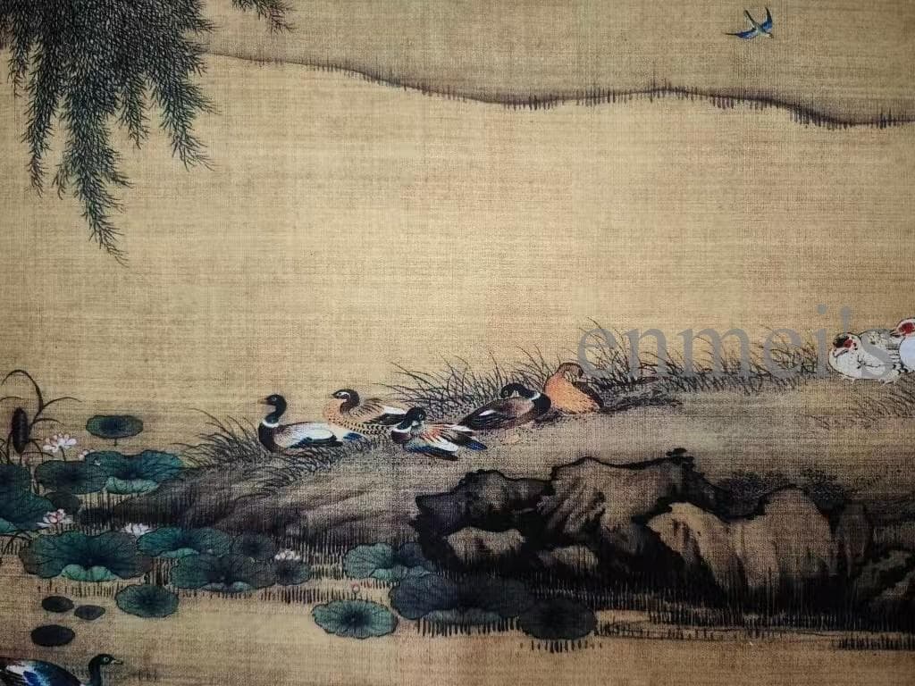 中国古美術 沈銓作款 百鳥朝鳳図 水墨画 手絵絹本 書画 古美味 唐物 肉筆