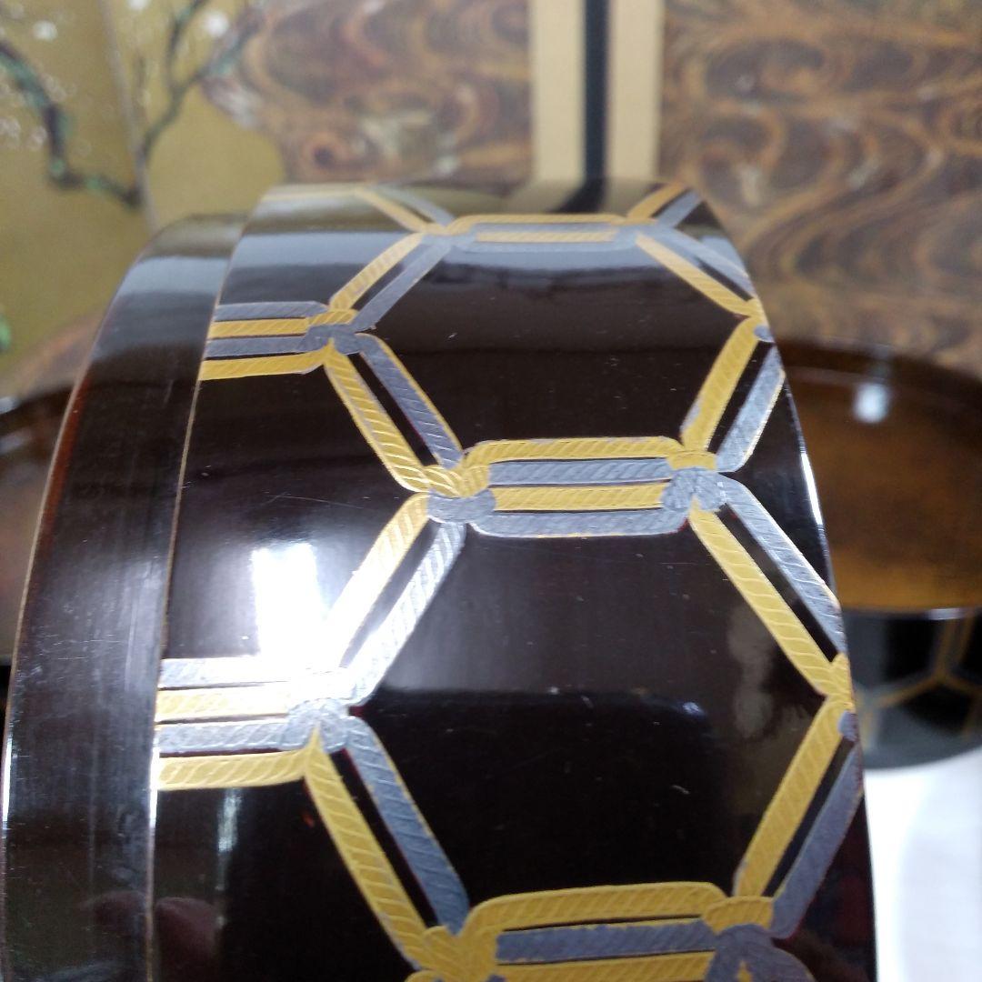 江戸時代骨董 金と銀の紐が六角形に結ばれた模様 四段重箱