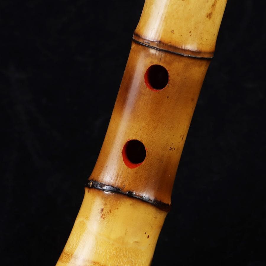 Y3273-1 琴古流 尺八 隆風銘 銀三線 螺鈿細工 全長40㎝ 竹製　EE