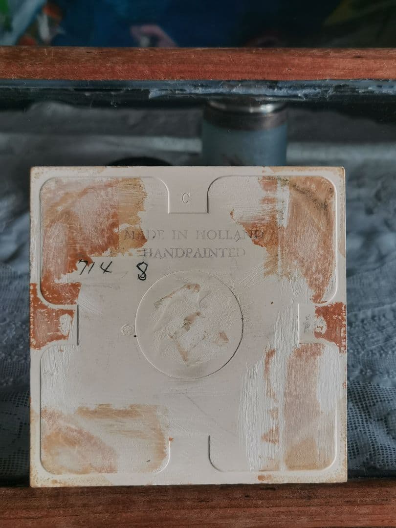 ヴィンテージ/アンティーク デルフト焼タイル コバルト手描 ゴルフショットの紳士