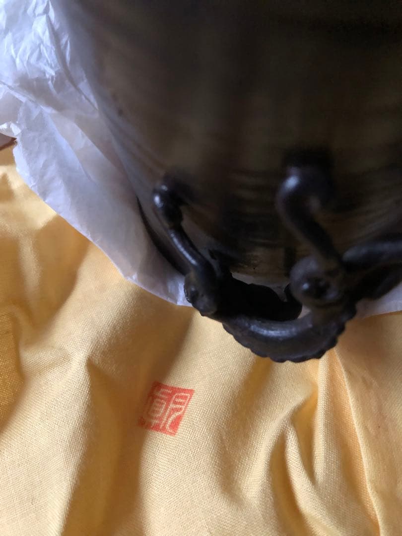 鋳銅　雨龍紋　筆筒　須賀月真氏作　共箱入