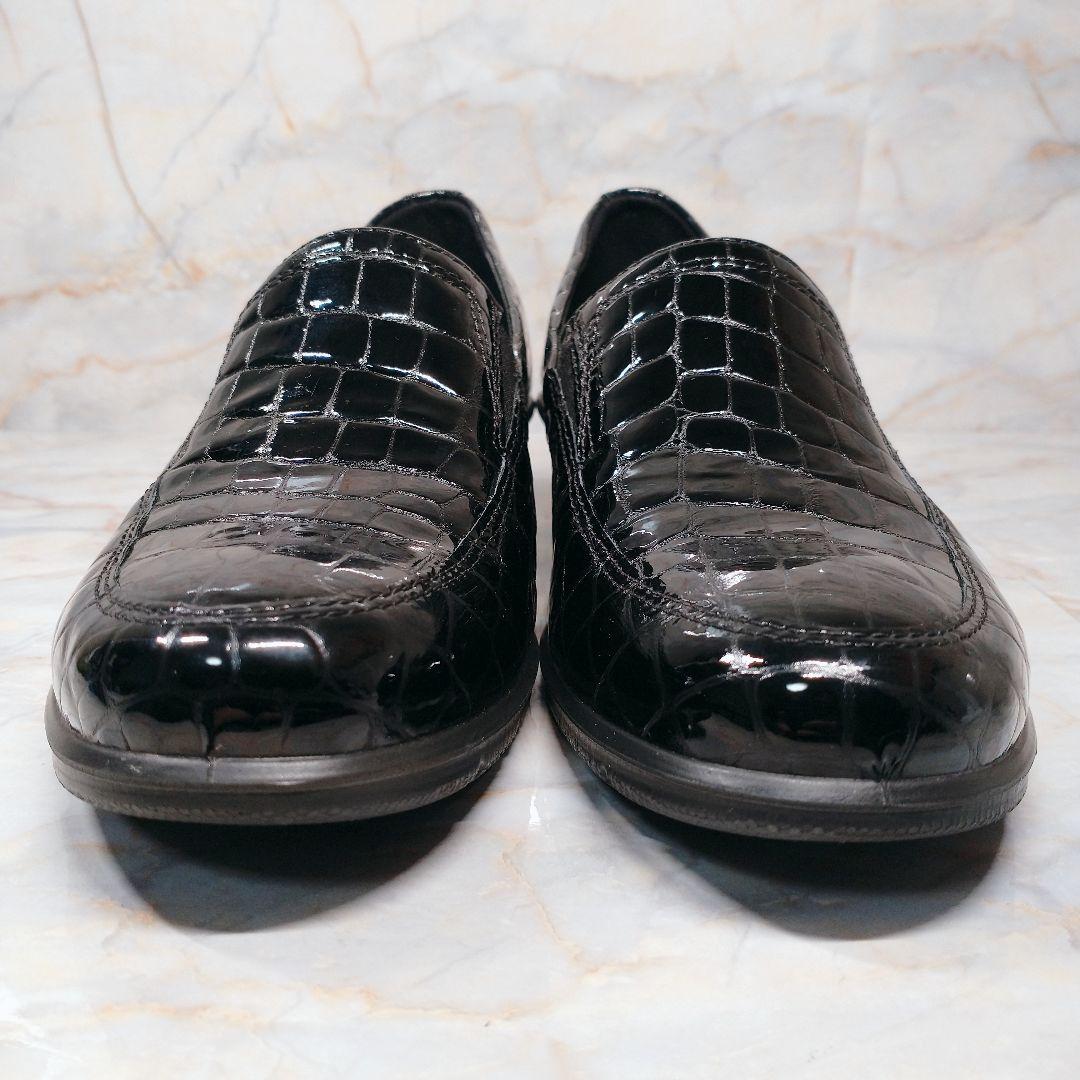 ECCO Felicia クロコ型押し 本革 エナメル ローファー 38
