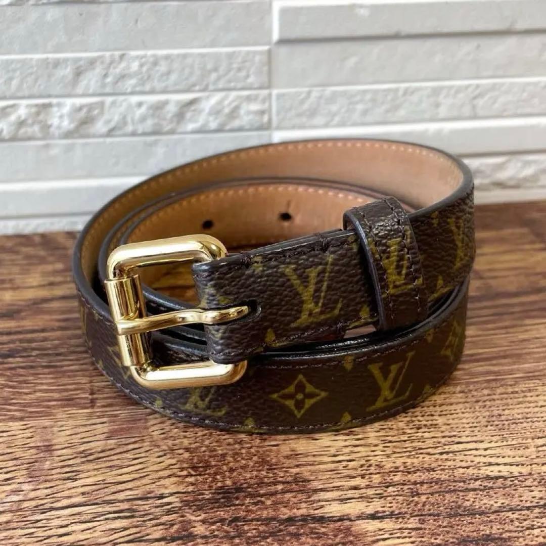 ルイヴィトン モノグラム レザー ゴールド 金具 バックル ベルト 細め.
