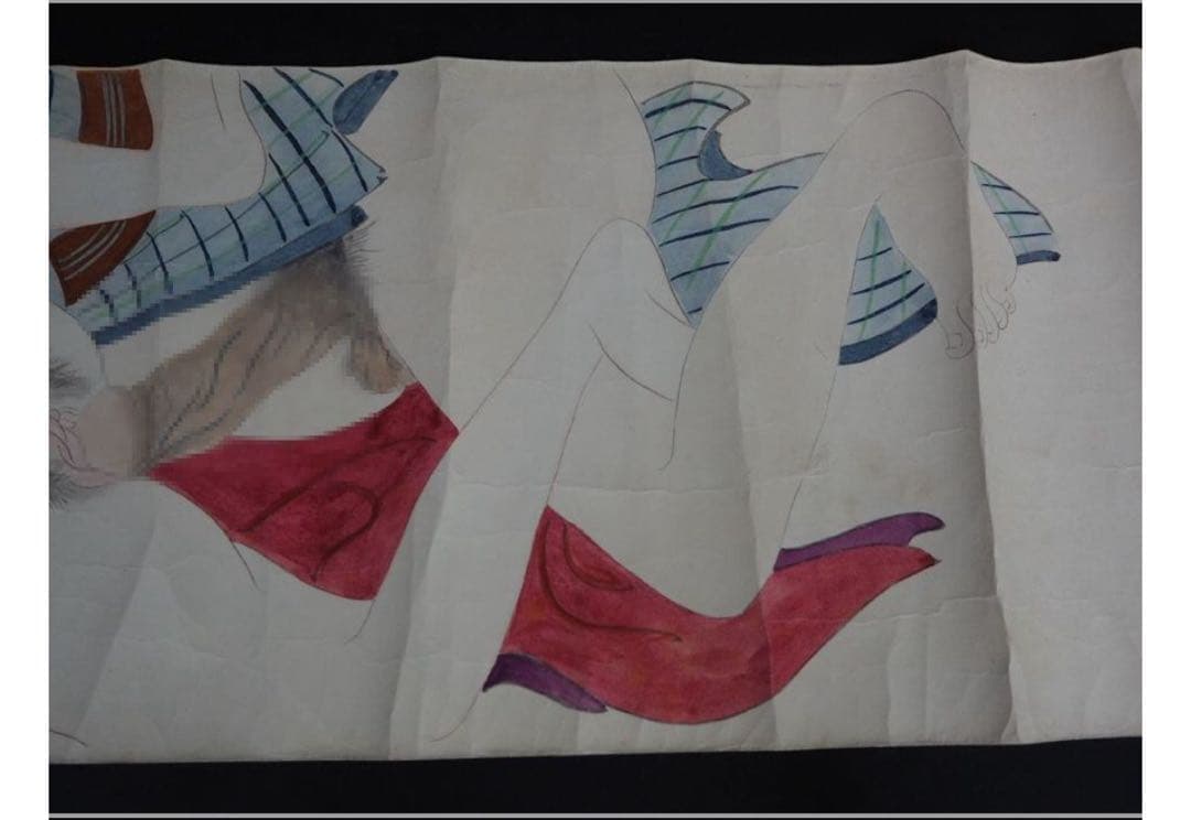 送料無料 時代物　紙本肉筆巻物　『階行竹形行の巻』　約18.5×400ｃｍ木箱付