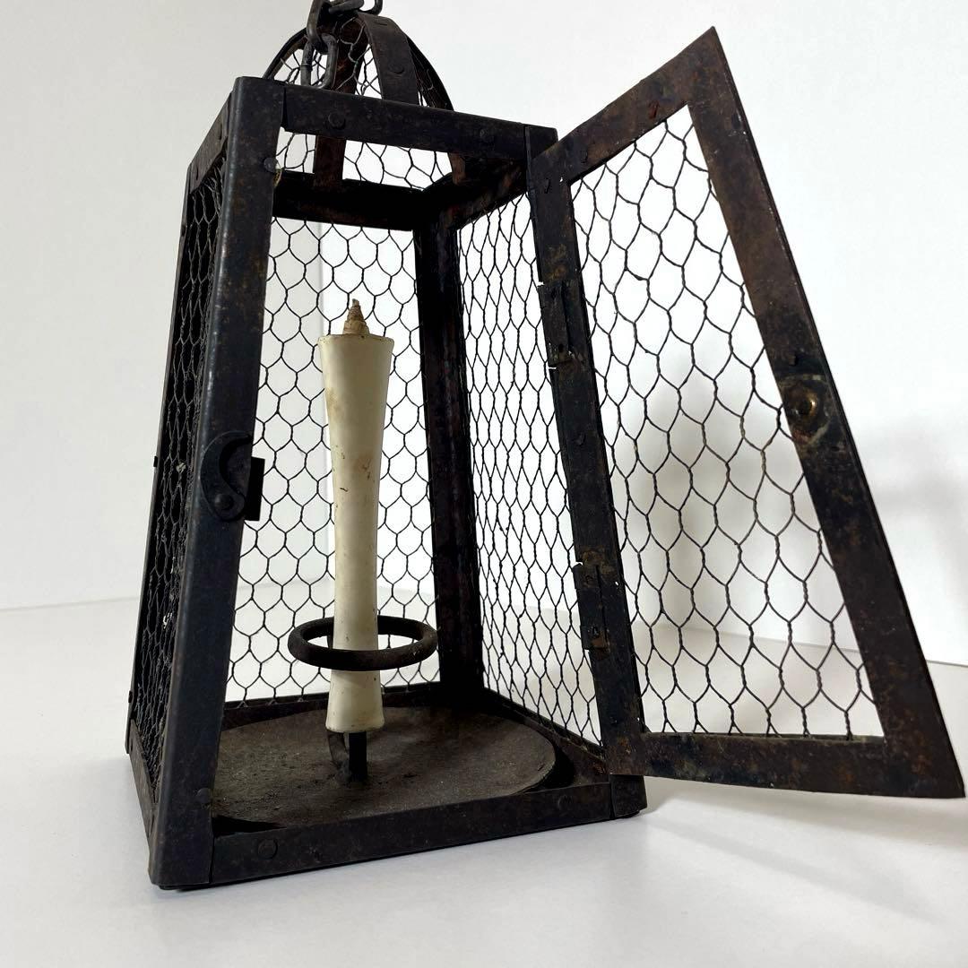 #XG447 時代物・鉄製・吊り燭台・行燈・ランタン・アンティーク・骨董