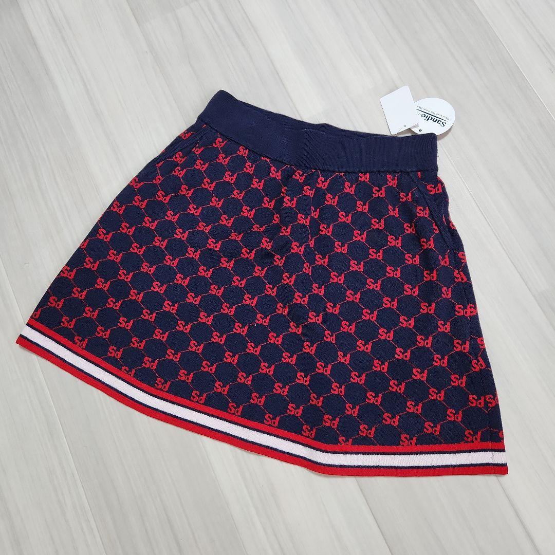 新品未使用☆sandie☆ゴルフ総ロゴニットベストスカートセットアップ紺赤上下M