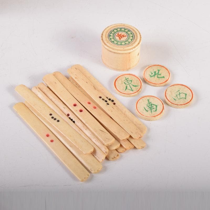 中国　竹嵌　骨牌　背竹牌　麻雀牌　唐木箱付　D　7900