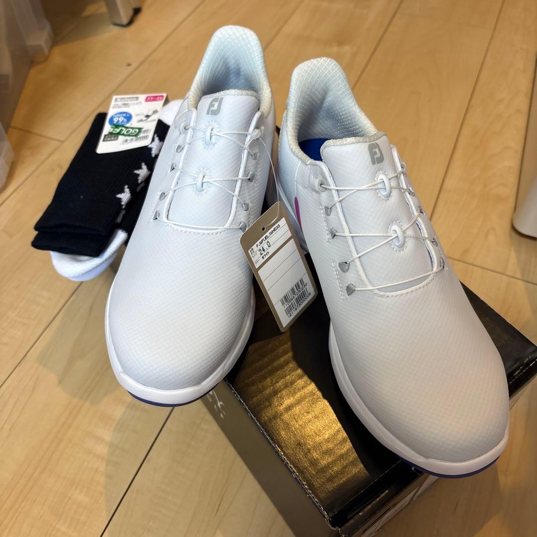 ゴルフシューズ ホワイト 青紫ソール