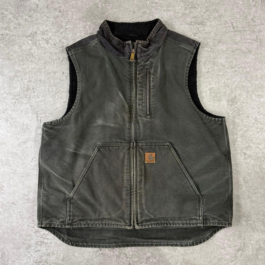 レアカラー■carhartt カーハート【L】ダックベスト モスグリーン 雰囲気