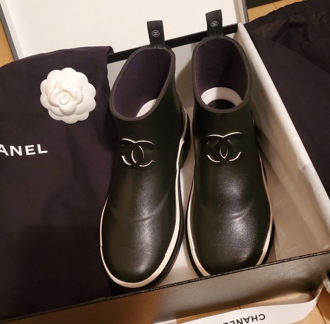CHANEL ブラック ラバーブーツ レインブーツ サイズ35