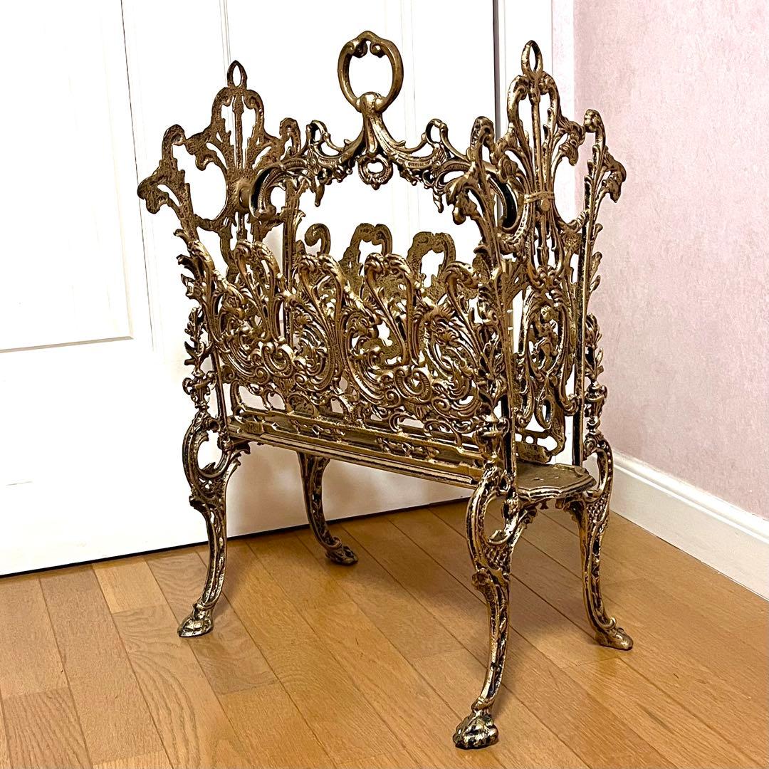 ヴィクトリアンスタイル　マガジンラック　アンティーク調　ゴールド　真鍮　レトロ