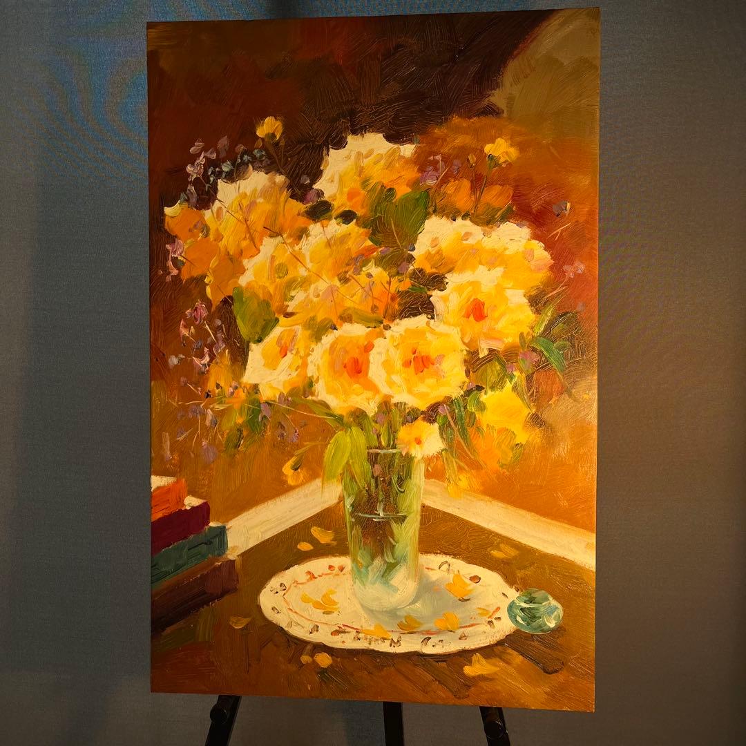 ★特大★ 手書き油絵 花瓶の花 肉筆絵画 インテリア 油彩画