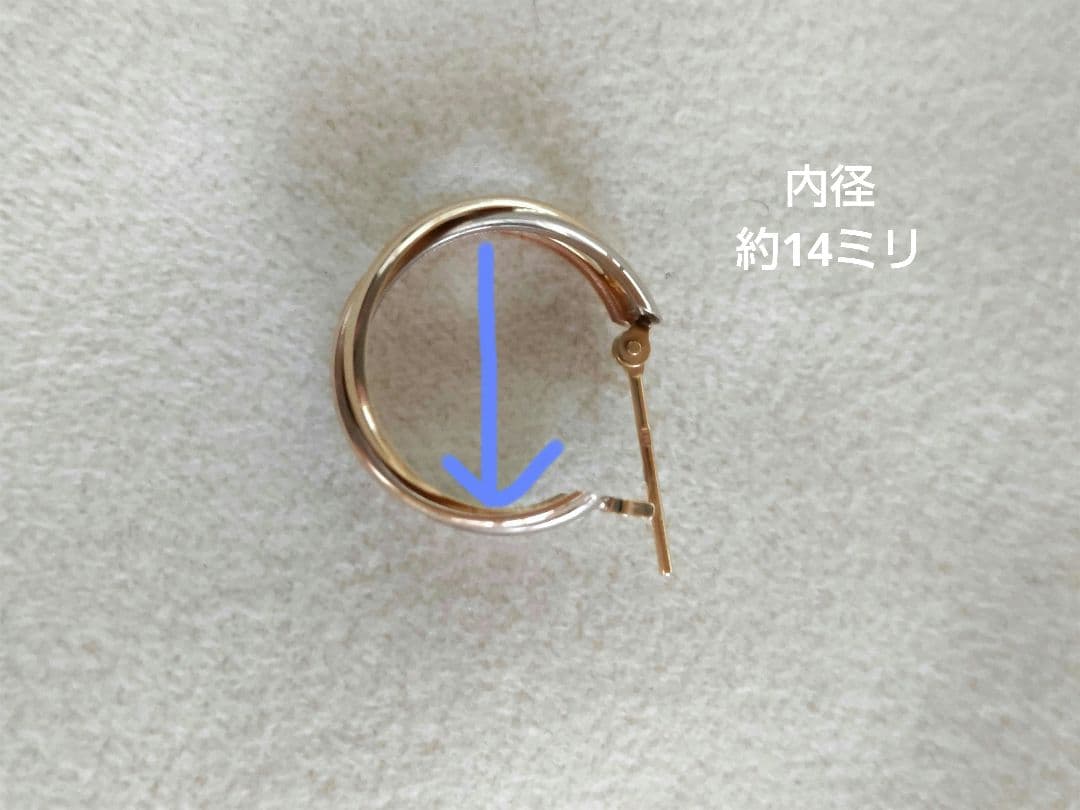 ３色のゴールド、フープピアスK18スリーカラーピアス片耳のみ