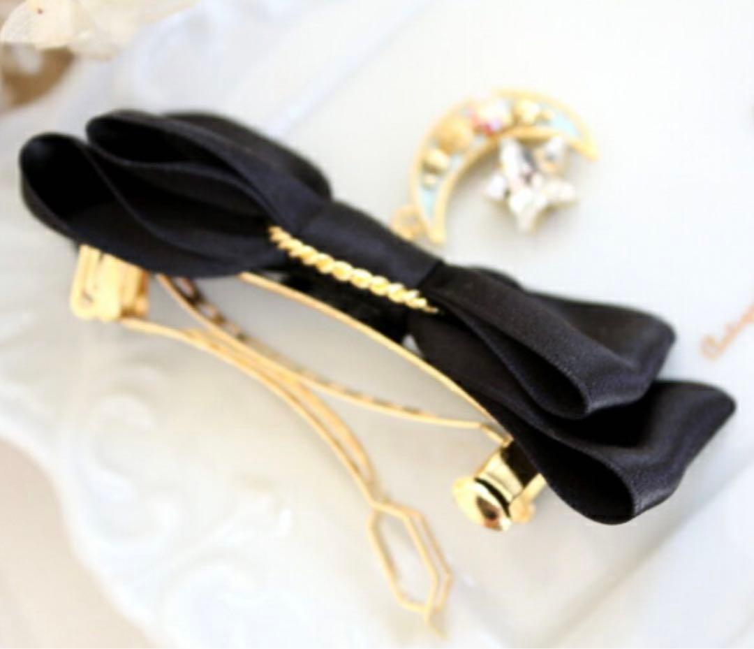 黒リボン　ヘアアクセ