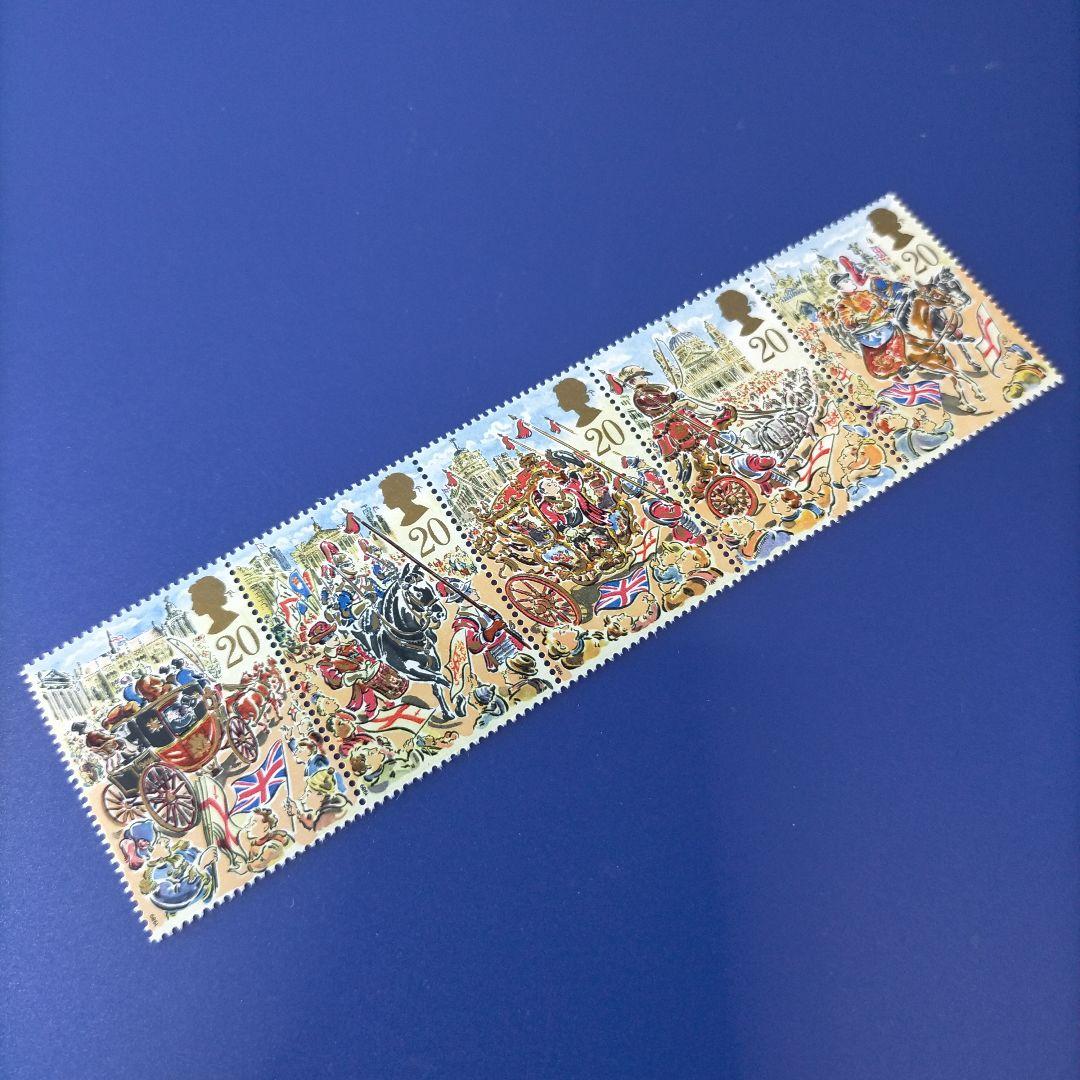 まとめ済6247 外国切手 イギリス 1989年 ロンドン市長就任パレード5連刷