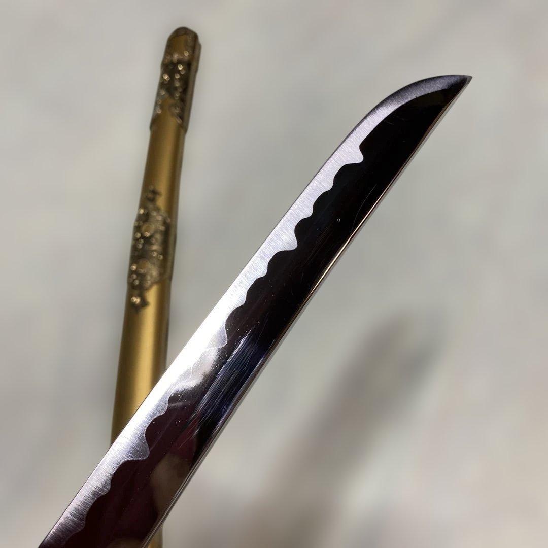 豪華版模造刀(刀袋付) 太刀造り 金茶柄 太刀型金鍔 金呂鞘