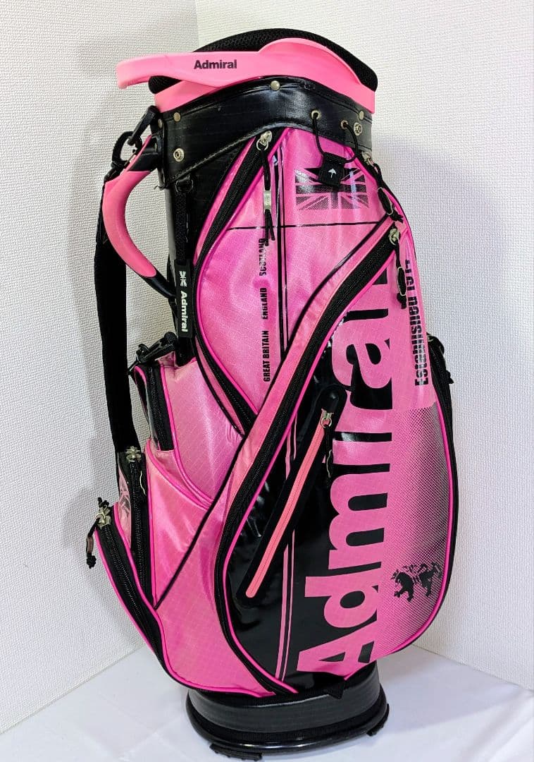 「Admiral キャディバッグ 濃いピンク フード・ショルダー付」