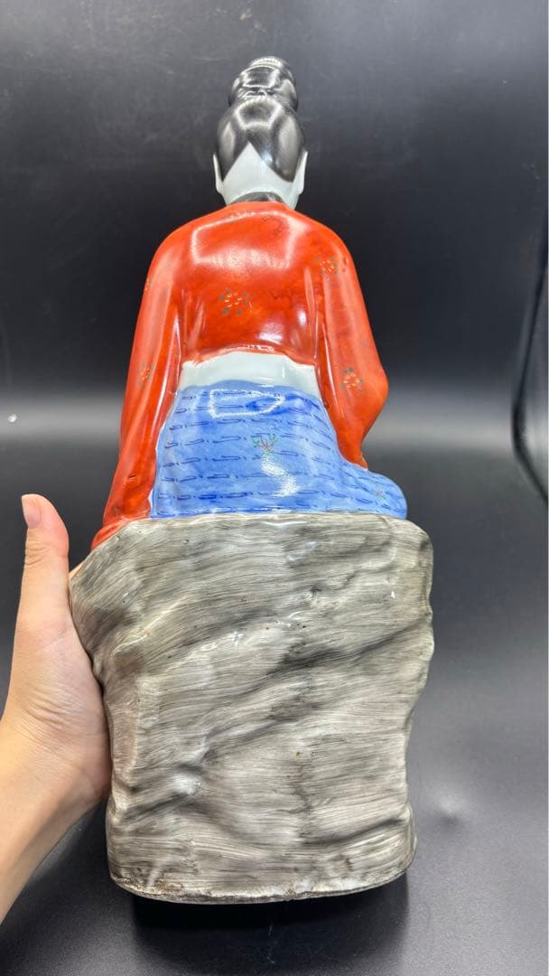 中国美術 古玩 色絵陶人形 陶器人形 高さ約33cm 置物 オブジェ 古董品