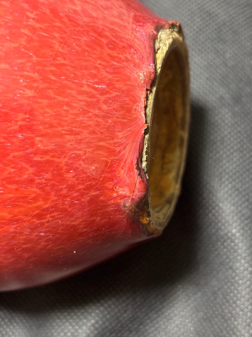 中国古美術品　清の時代　紅釉　天球瓶　花瓶　高さ約18cm