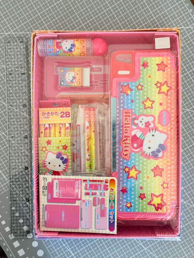【日本製・廃盤】平成レトロハローキティ 文房具 おどうぐ箱セット 未使用