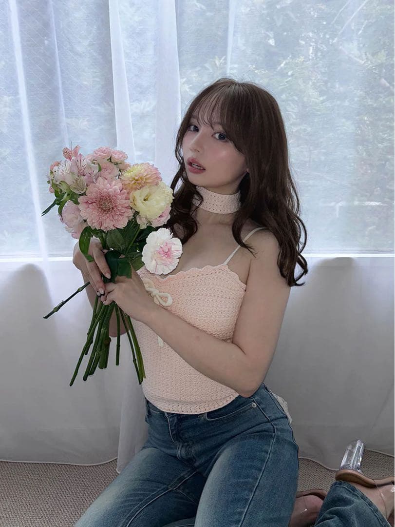 andmary Sui ribbon tops ピンク