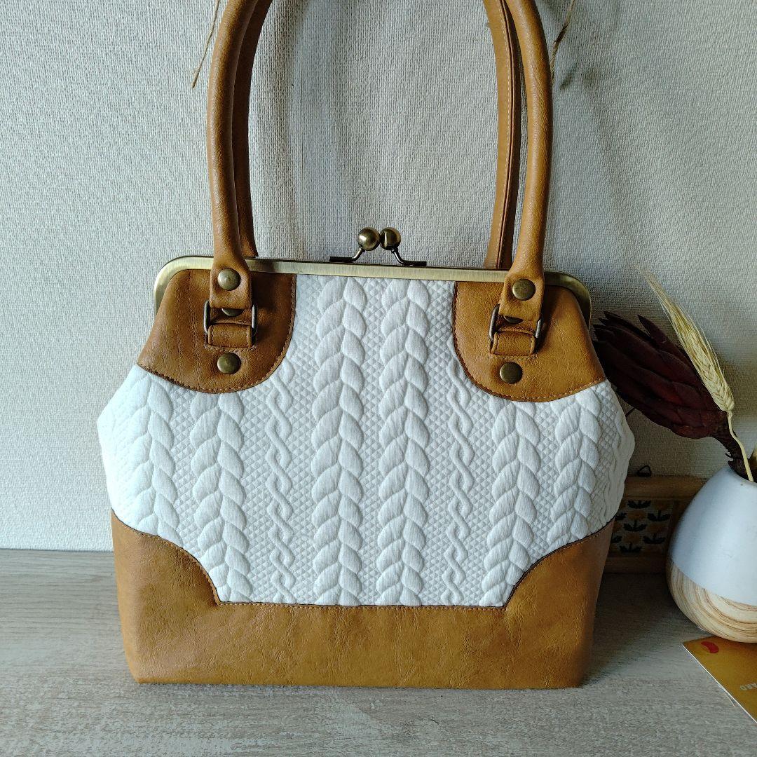 【runa 様】ハンドバッグ　アランニット　レザー　ハンドメイド