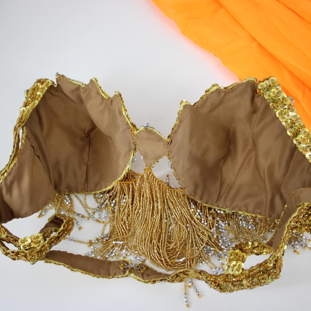 【ほぼ未使用品 ベリーダンス用オリエンタル衣装】トルコ製 ゴールドシルバー