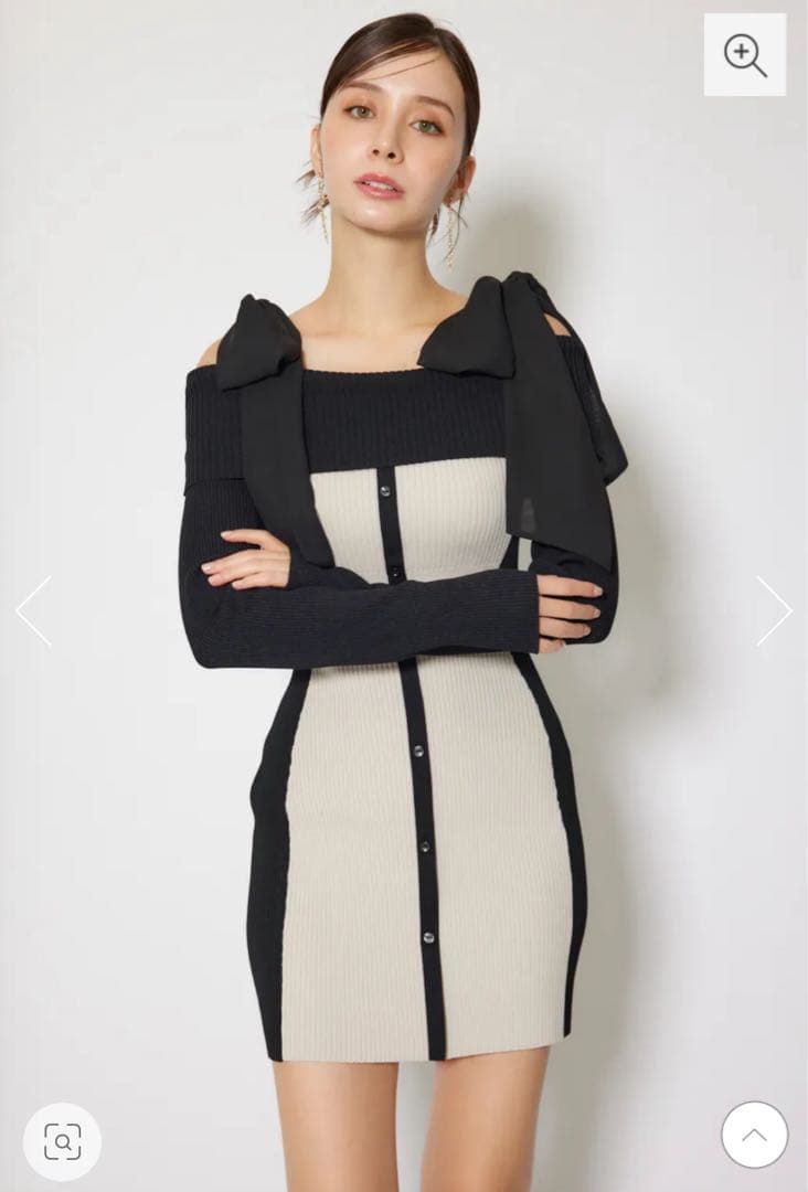 rienda バイカラーオフショルリボンニットワンピース