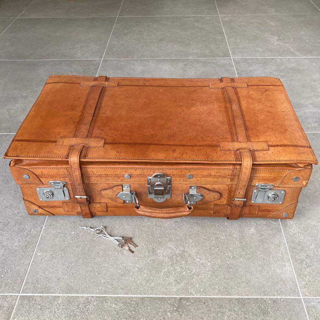 特大 ヴィンテージ 本皮 トランクケース 鍵付き レザートランク レトロ 古道具