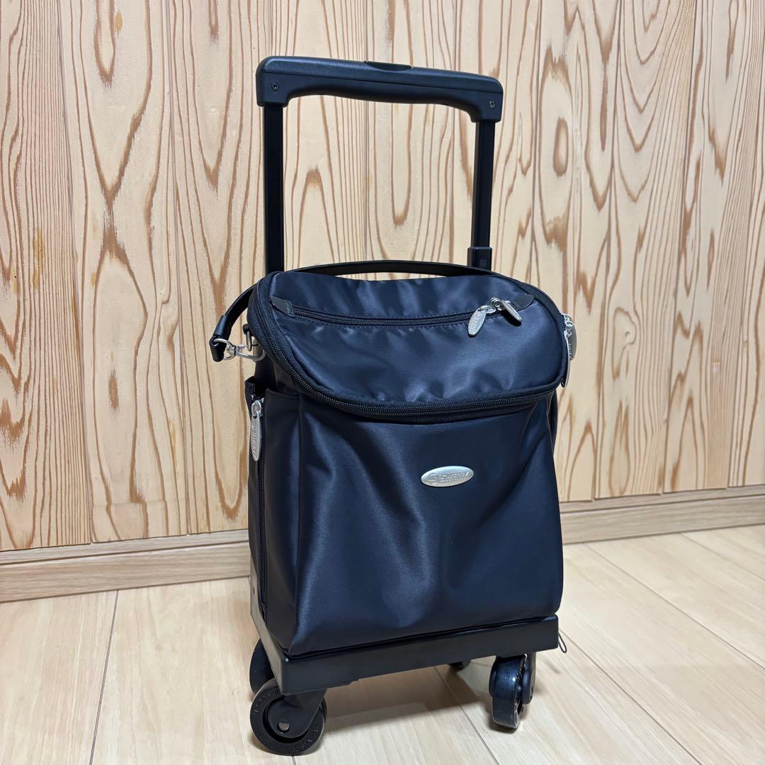 ブラックキャリーカート ナイロン製 伸縮式　SWANY ローラー４輪