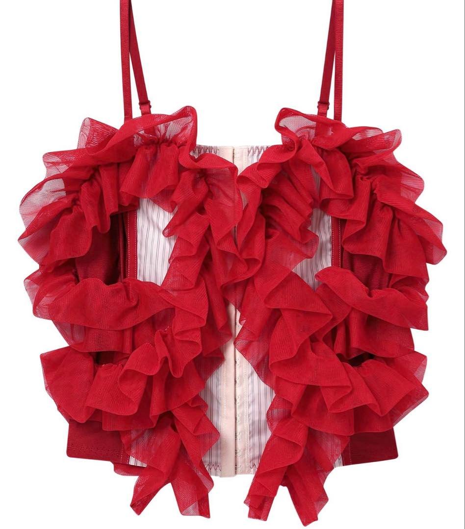 HOUGA×AMPHI ラッフルドトップス