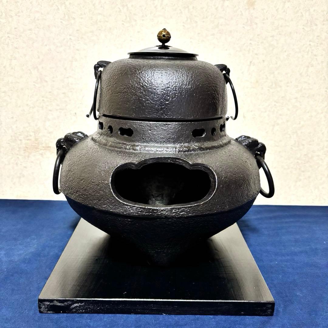 風炉/茶釜/電熱器/鬼面風炉釜/鉄風炉/野々田製電熱器/敷板/茶道具/お点前道具