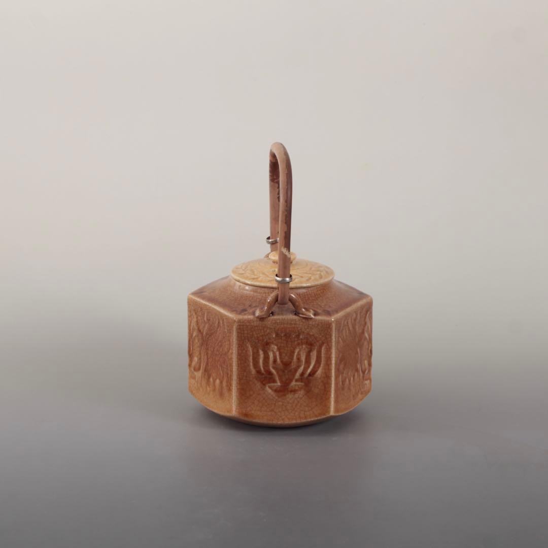 珉平焼 面取 飴釉 六角 急須 古道具 アンティーク 水注