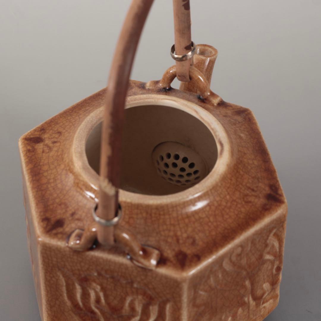 珉平焼 面取 飴釉 六角 急須 古道具 アンティーク 水注