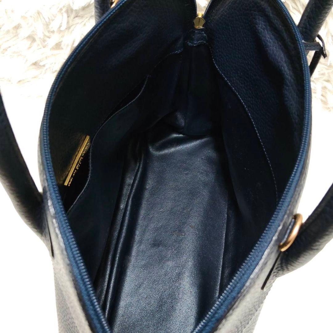 ヘンリーハイクラス レザー 本革 ハンドバッグ 自立 ネイビー 美品