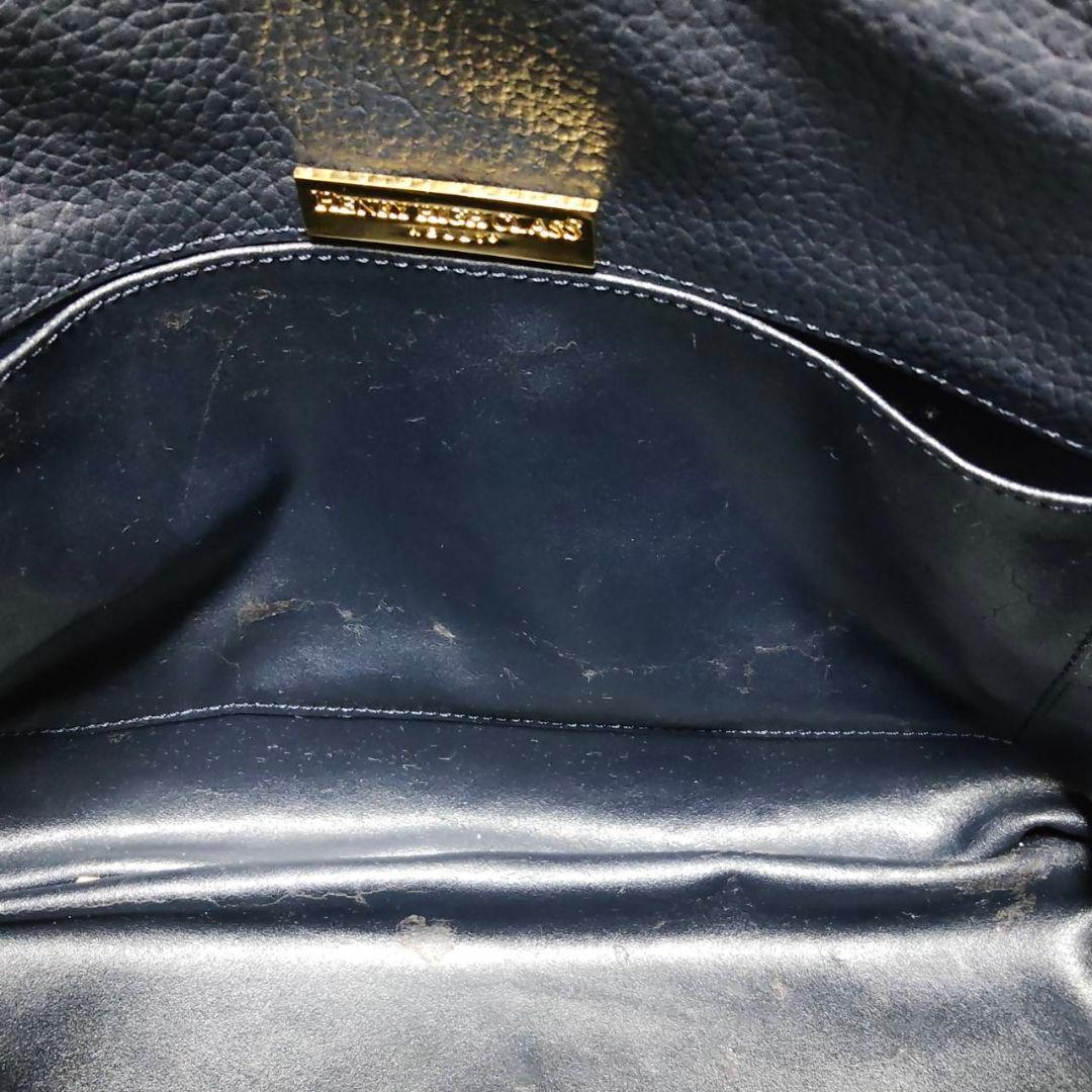 ヘンリーハイクラス レザー 本革 ハンドバッグ 自立 ネイビー 美品