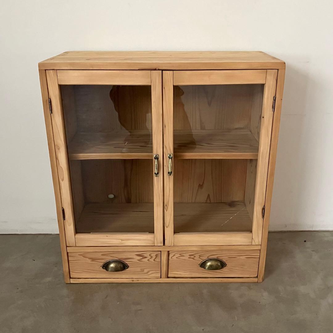 レトロ　アンティーク　古家具　古道具　剥離家具　ストリップド　ガラス棚　シェルフ