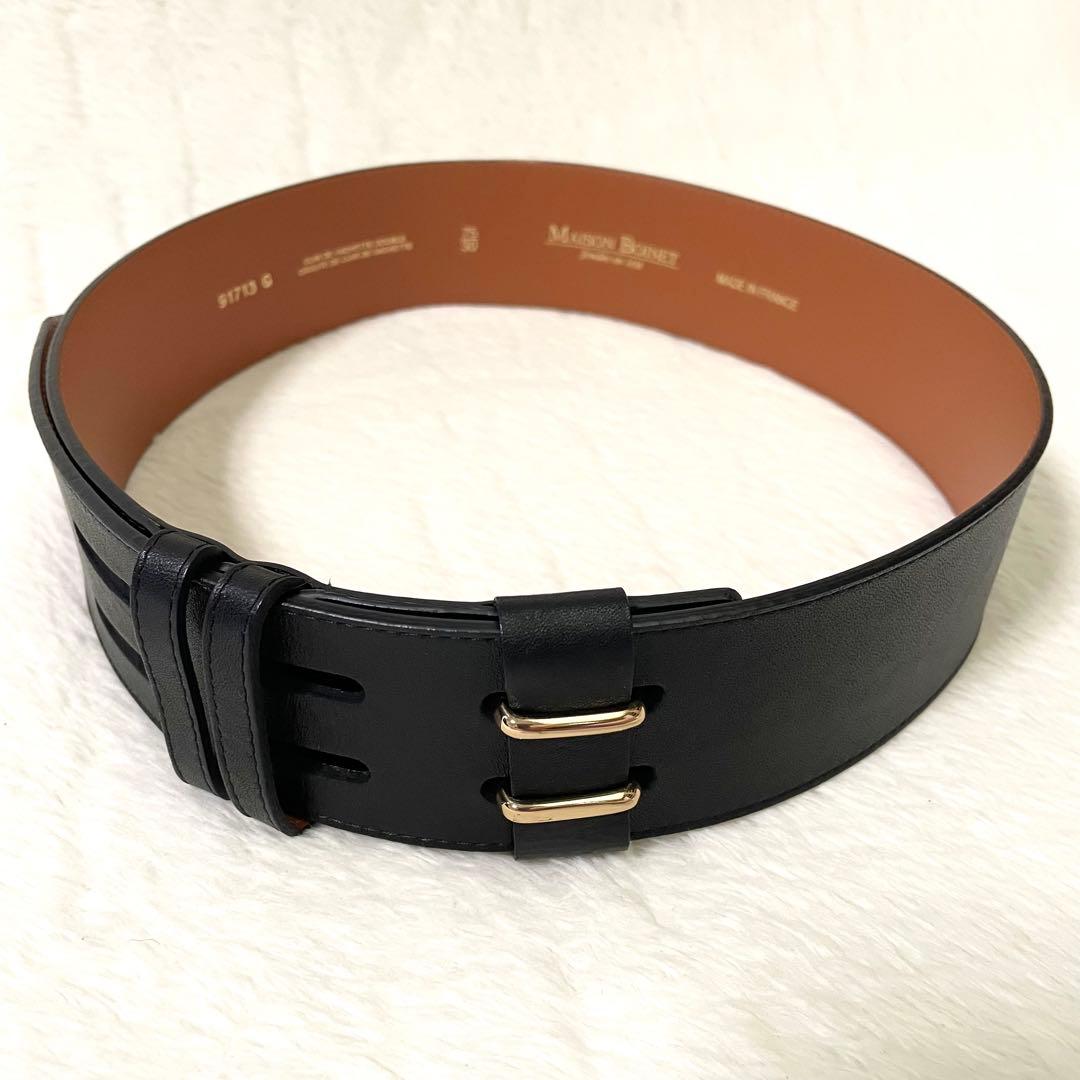 極美品《MAISON BOINET》太ベルト ブラック ゴールド金具 フランス製