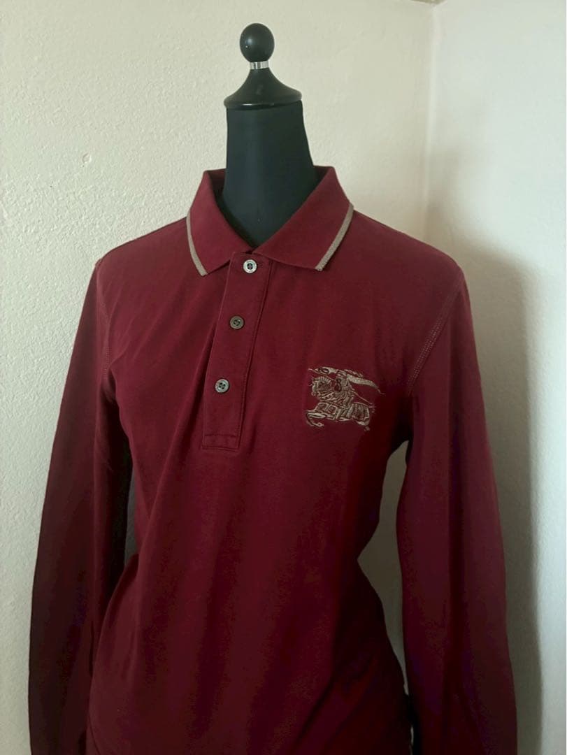 希少Burberryビッグポニー刺繍　y2k平成ギャル英字ボタンぴちポロ　リブ