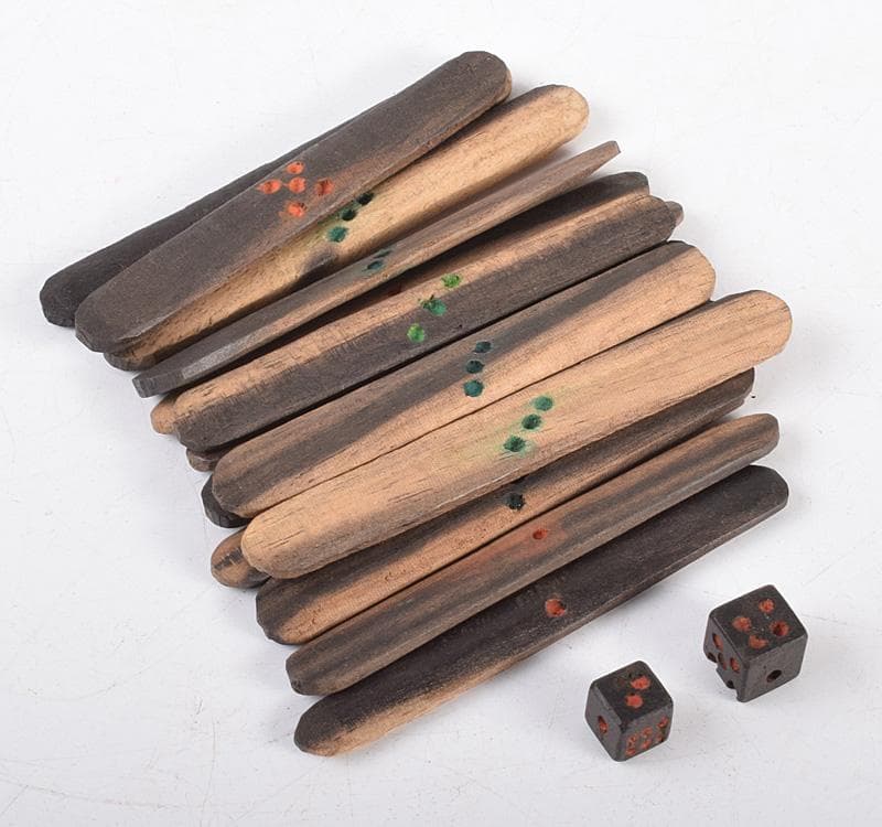 eyeknow74　中国　竹嵌縞黒檀牌背竹牌麻雀牌皮ケース付　M　8695