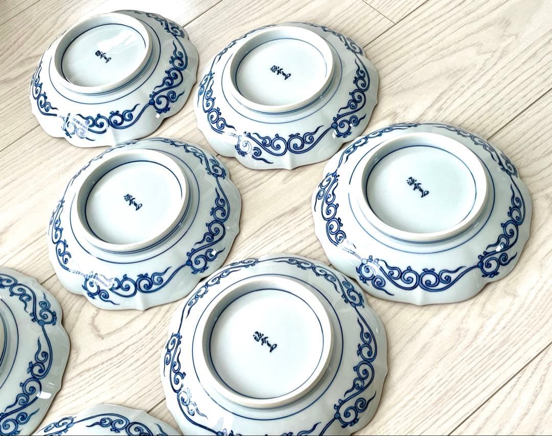 源右衛門 染錦草花文 和菓子皿 是米木窯 10客　染付　共箱