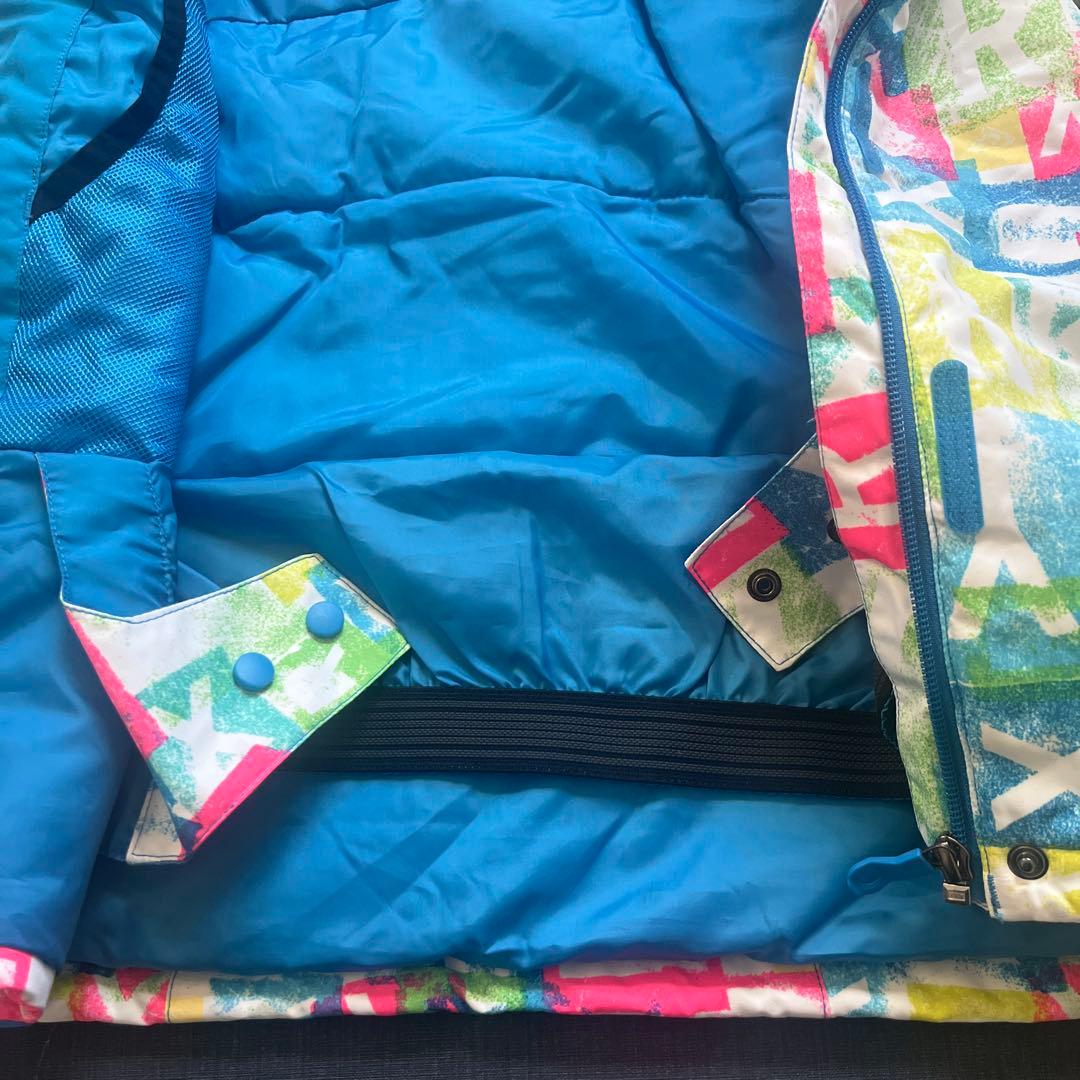 【美品】ROXYスキースノーボードウェア130140ピンク白キッズ青ジャケット