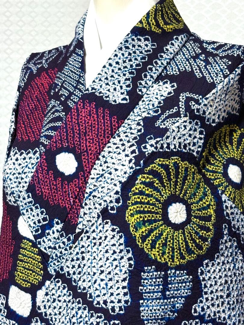 専用　和服　綿100% 花柄模様　有松絞り　浴衣(居敷当て)早い者勝ち