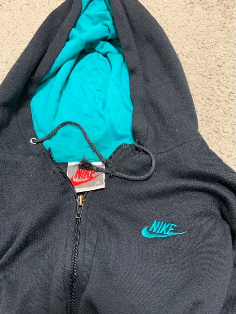 90s 銀タグNIKE(ナイキ) ジップアップパーカー ターコイズXL